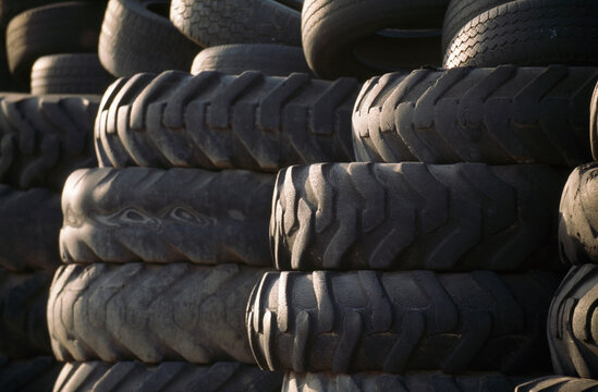 Stacks of scrap tires; Lyons, Kansas, United States of America