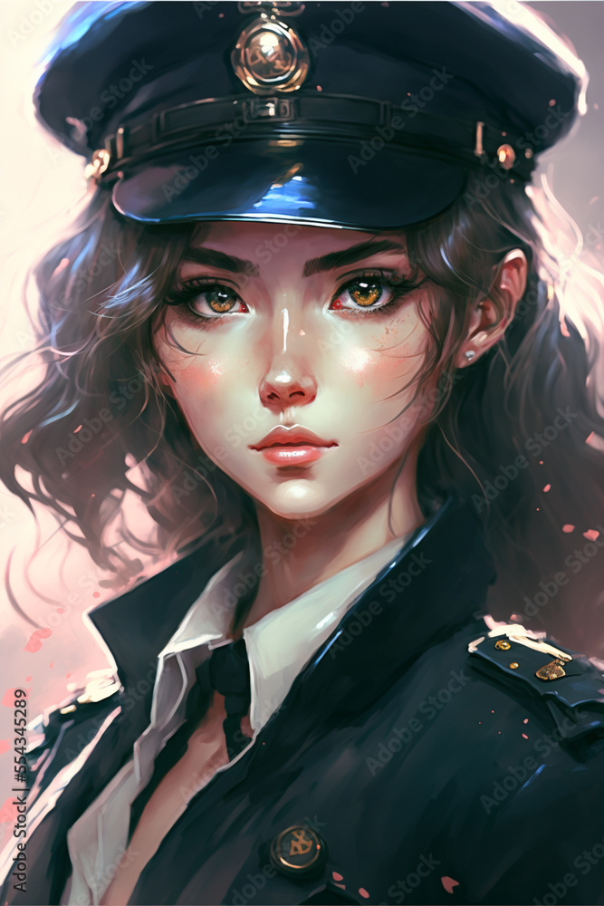 Canvas Prints anime girl in modern police uniform