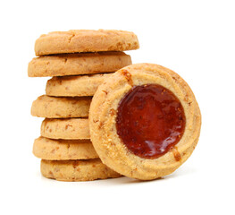 Cookies with jam closeup isolated on a white