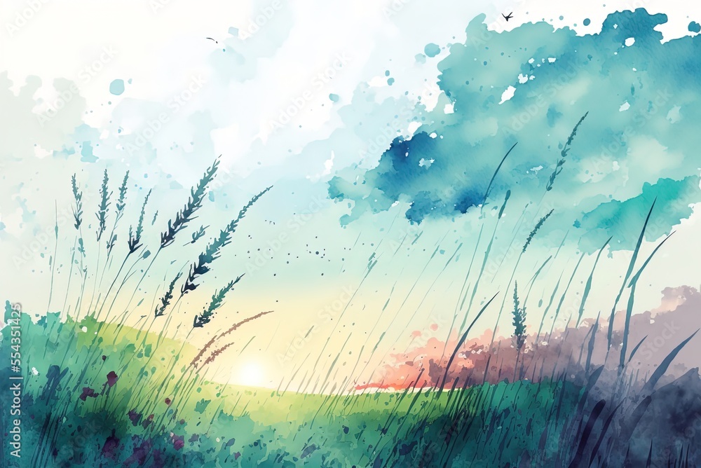Poster the backdrop of the sky and grass generative ai