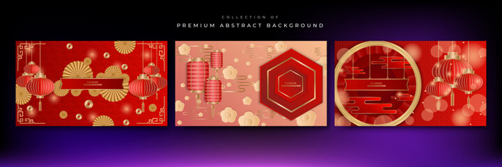 Chinese background vector illustration with red and gold 3d gradient color
