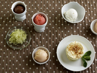 Ice cream selections. Tasting table., 