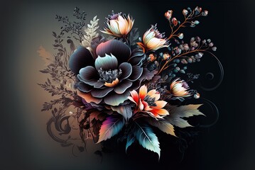 Floral Artwork Created Digitally and Using Modern Graphic Techniques Generative AI