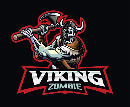 Death viking mascot logo design. Zombie viking vector illustration