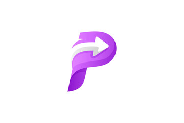 P letter logo with arrow combination in purple gradient