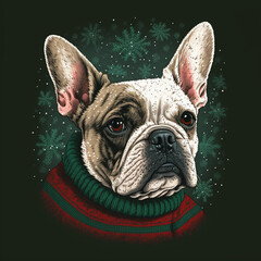 French bulldog in a Christmas sweater created with Generative artificial intelligence, generative ai