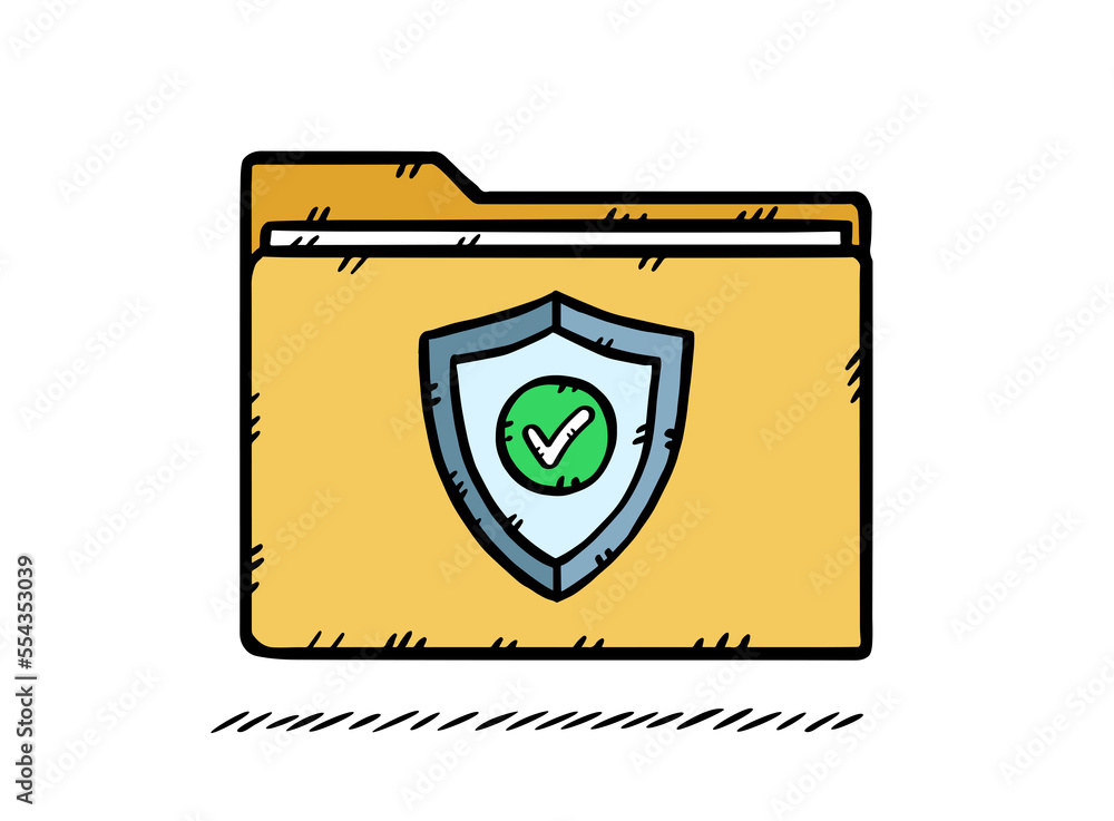 Aufkleber antivirus shield graphics folder. antivirus protects your data from computer viruses. hand drawn ill