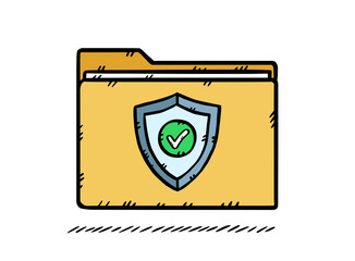 Antivirus shield graphics folder. Antivirus protects your data from computer viruses. Hand drawn illustration.