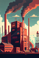 Obraz premium Industrial Landscape with Environmental Smog Pollution Illustration. Polluted Factory Over Smog in the Air and Nature.