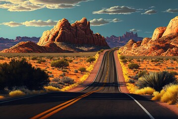 Arizona's beautiful section of Route 66 Generative AI - obrazy, fototapety, plakaty