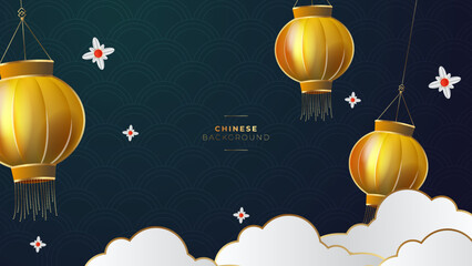 Obraz premium Chinese background vector illustration with red and gold 3d gradient color