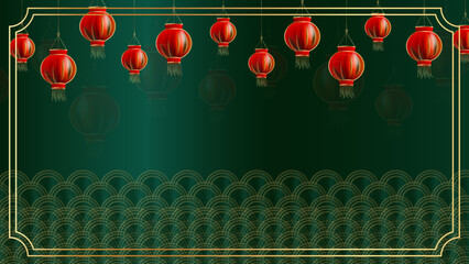 Chinese background vector illustration with green red and gold 3d gradient color