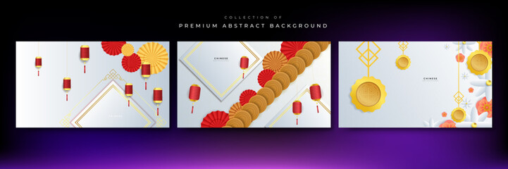 Chinese background vector illustration with white red and gold 3d gradient color