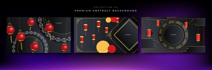 Chinese background vector illustration with black red and gold 3d gradient color