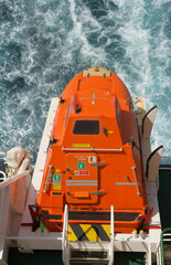 free fall life boat of a merchant ship at sea