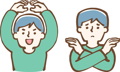 正解　不正解　丸バツポーズをする男性　イラスト