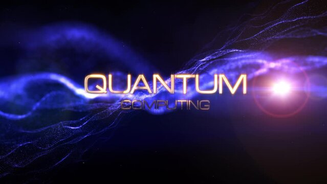 Quantum Computing text abstract science technology futuristic 3D cinematic title background. Animation for business network technology introduction.