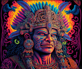 Psychedelic Mayan God Generative AI - obrazy, fototapety, plakaty