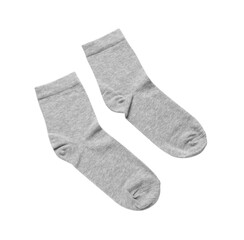 Pair of grey socks isolated on white, top view