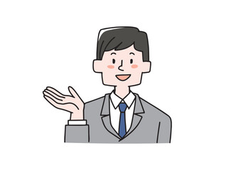 何かを紹介しているビジネスマン