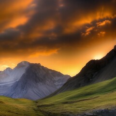 Mountain landscape at sunset AI