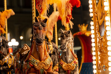 A merry-go-round in the Christmas season in Europe.