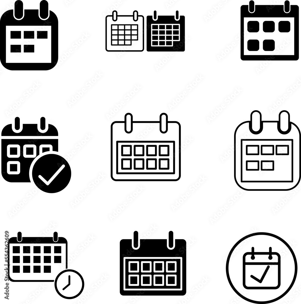 Poster calendar simple icon set for apps and web sites on white