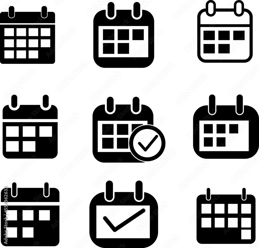 Poster calendar simple icon set for apps and web sites on white