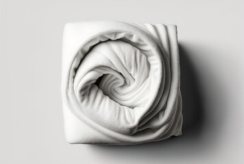 white background with a softly folded towel in top view. Generative AI
