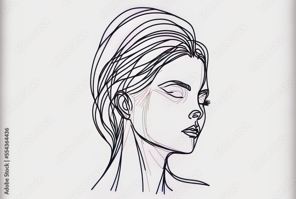 Sticker continuous line drawing of a woman's face. Portrait of a minimalistic, abstract lady. label, symbol, and logo. Generative AI