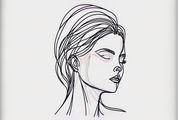 continuous line drawing of a woman's face. Portrait of a minimalistic, abstract lady. label, symbol, and logo. Generative AI