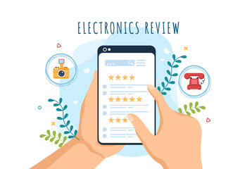 Electronics Review with Customer Rating Quality of Service or Application and Provide Feedback in Flat Cartoon Hand Drawn Templates Illustration