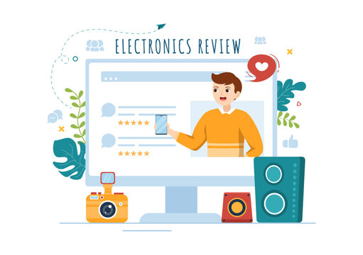 Electronics Review with Customer Rating Quality of Service or Application and Provide Feedback in Flat Cartoon Hand Drawn Templates Illustration