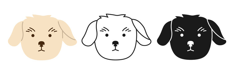 Dog Maltese terrier faces cartoon character set. Smiling comic funny doggy pet baby. Cute puppy childish kawaii head symbol muzzle, line doodle, icon or silhouette. Print flat sticker template vector
