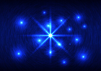 Abstract blue shining top magic glowing light ray beam vector background