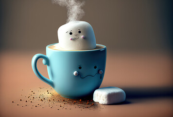 coffee with a silly marshmallow. Generative AI