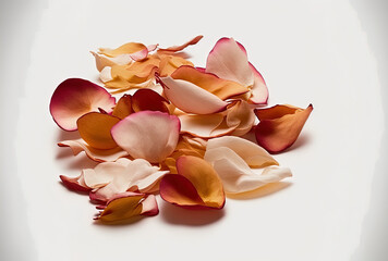 Isolated rose petals on a white backdrop. Generative AI