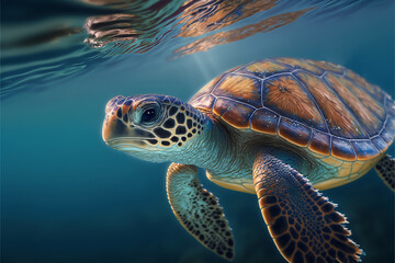 Obraz premium Sea turtle swimming in the Ocean, Digital Illustration, Concept Art