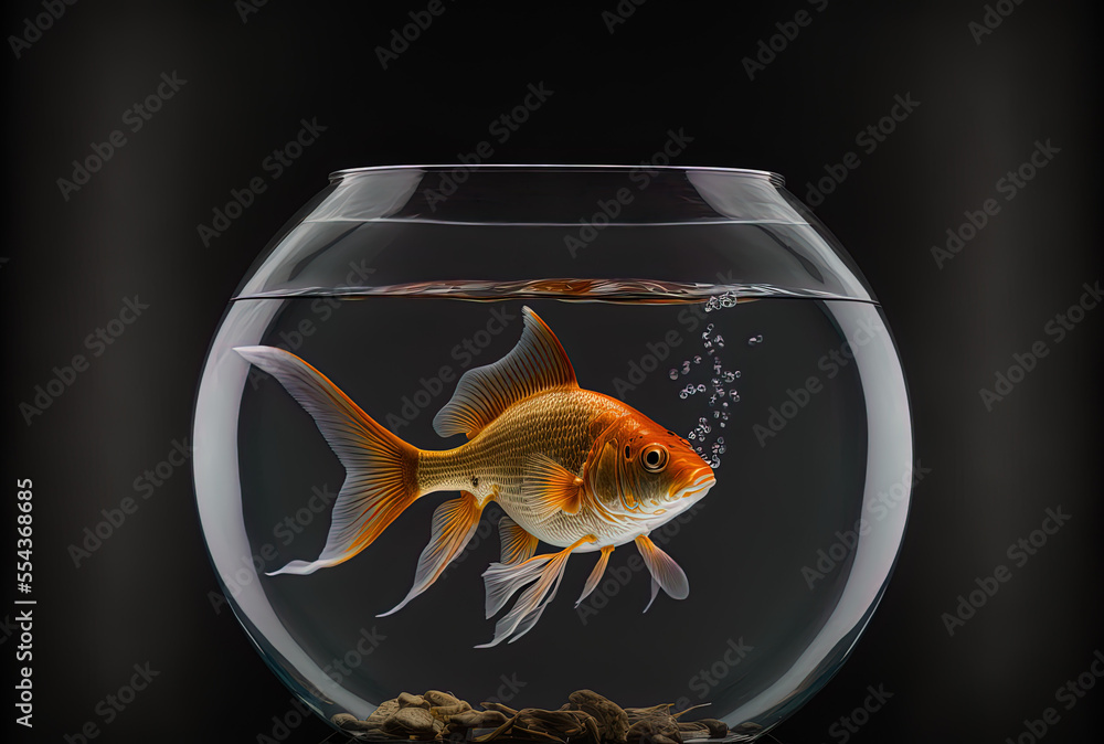 Wall mural a fishbowl with a solitary goldfish. taken using a 5D Mark III in a studio. Generative AI - Wall murals