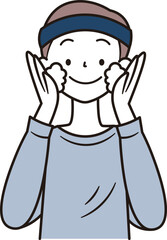 洗顔をするアジア人男性のイラスト素材