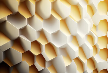 A light backdrop with a gradient hue in honeycomb white. Polygons from a perspective view resemble a honeycomb. rough surface. geometrical isometry. illustration. Generative AI