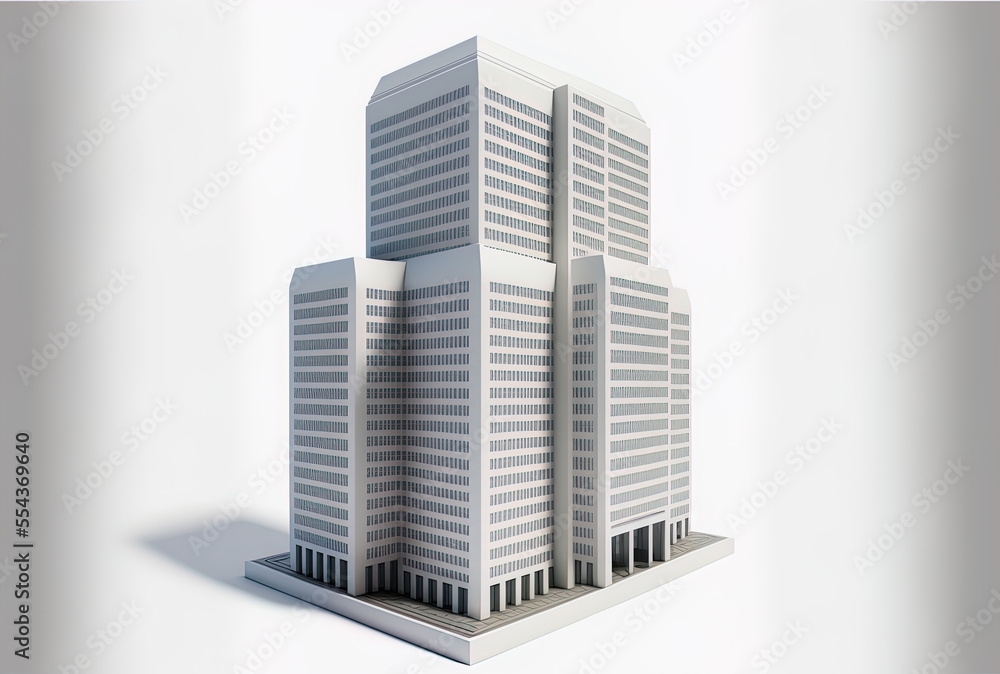 Poster isolated realistic skyscraper structure on a white backdrop. generative ai