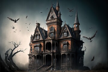 Creepy Gothic House With scary Baroque Details - obrazy, fototapety, plakaty