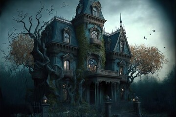 Naklejka na ściany i meble Creepy Gothic House With scary Baroque Details