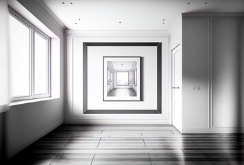 Interior design, mock up drawing, modern empty room. Generative AI