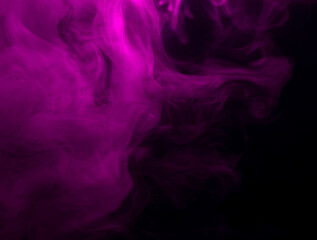 Abstract background of chaotically mixing puffs of purple smoke on a dark background