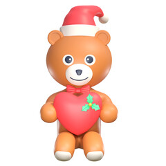 teddy bear wear santa hat with love christmas winter 3d icon illustration