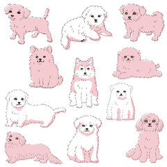 かわいい人気のミックス犬　手描き線画ベクターイラストセット