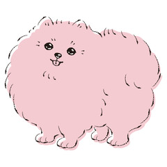 シンプルでかわいいポメラニアン　手描き線画ベクターイラスト