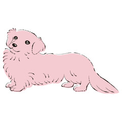 シンプルでかわいいミニチュアダックスフント　手描き線画ベクターイラスト